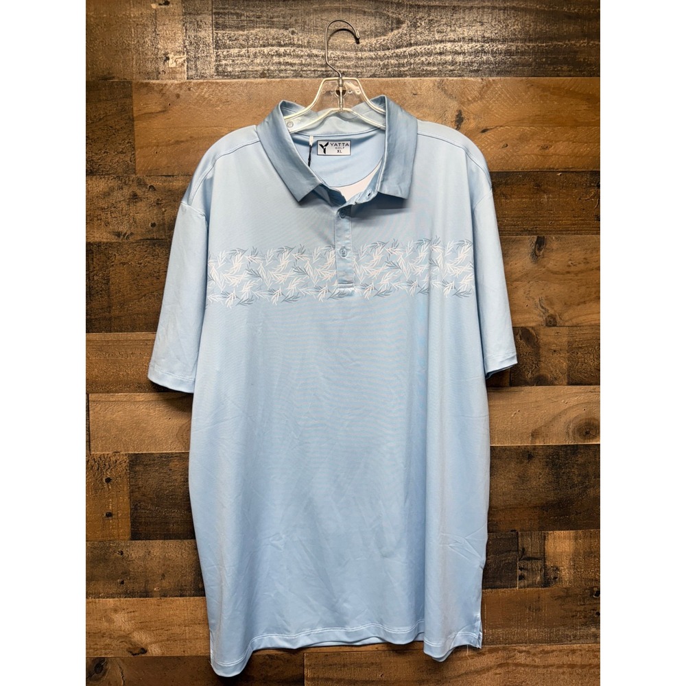 Yatta Golf Shirts Men XL Light Blue Floral Print Stretch Short Sleeve Activewear